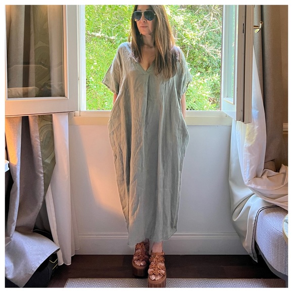 MADE IN ITALY 🇮🇹 LINEN Taupe MAXI  DRESS - Picture 3 of 6